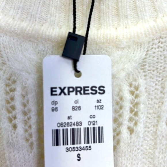 Express - NWT Ivory Knit Design With Puffy Sleeves Sweater Size Small - Picture 11 of 11